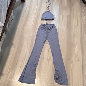 SKIMS Lavender Gray Halter Top and Wide-Leg Lounge Pants Set